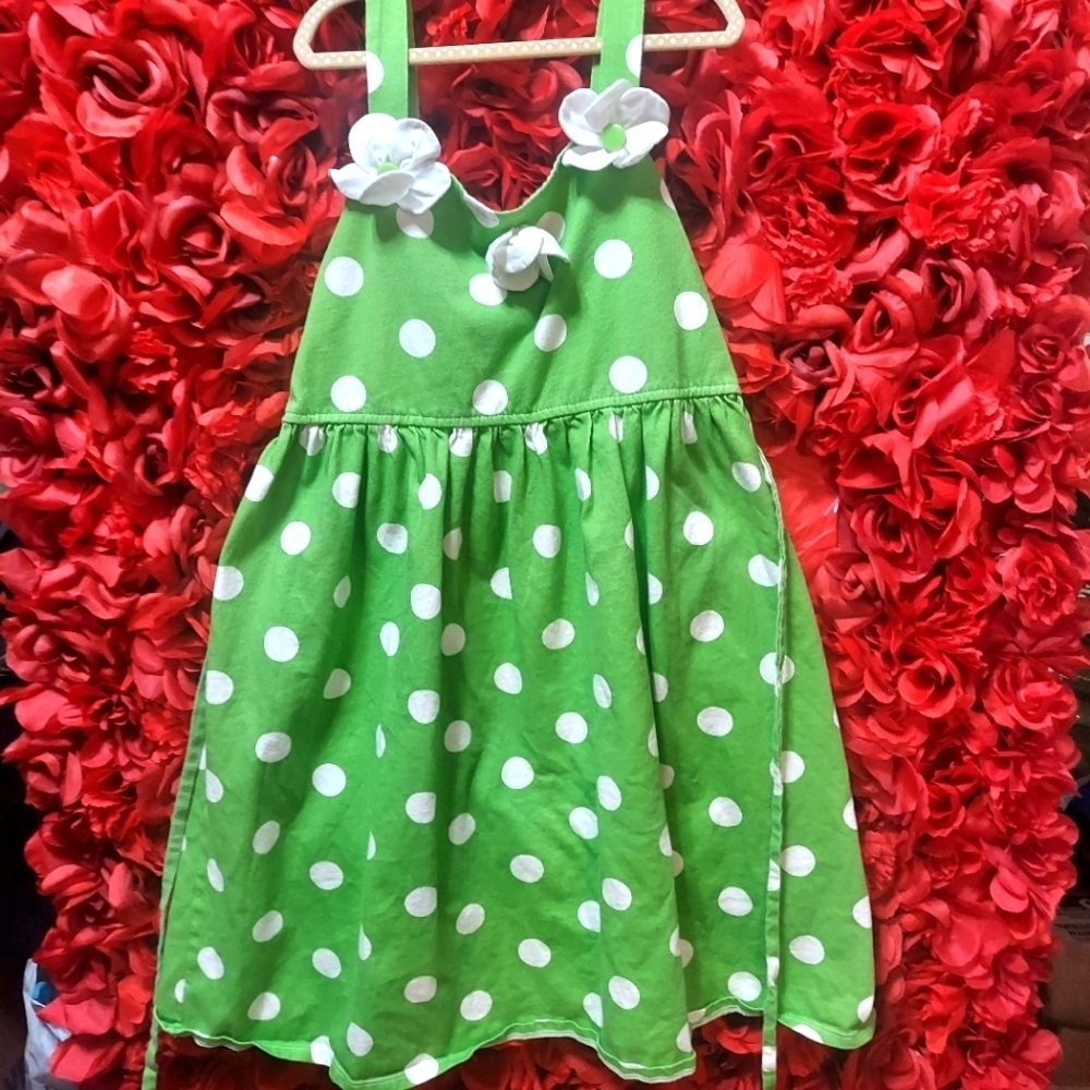 Emily West Girls Size 12 Green with white Polka Dots Tank Sundress